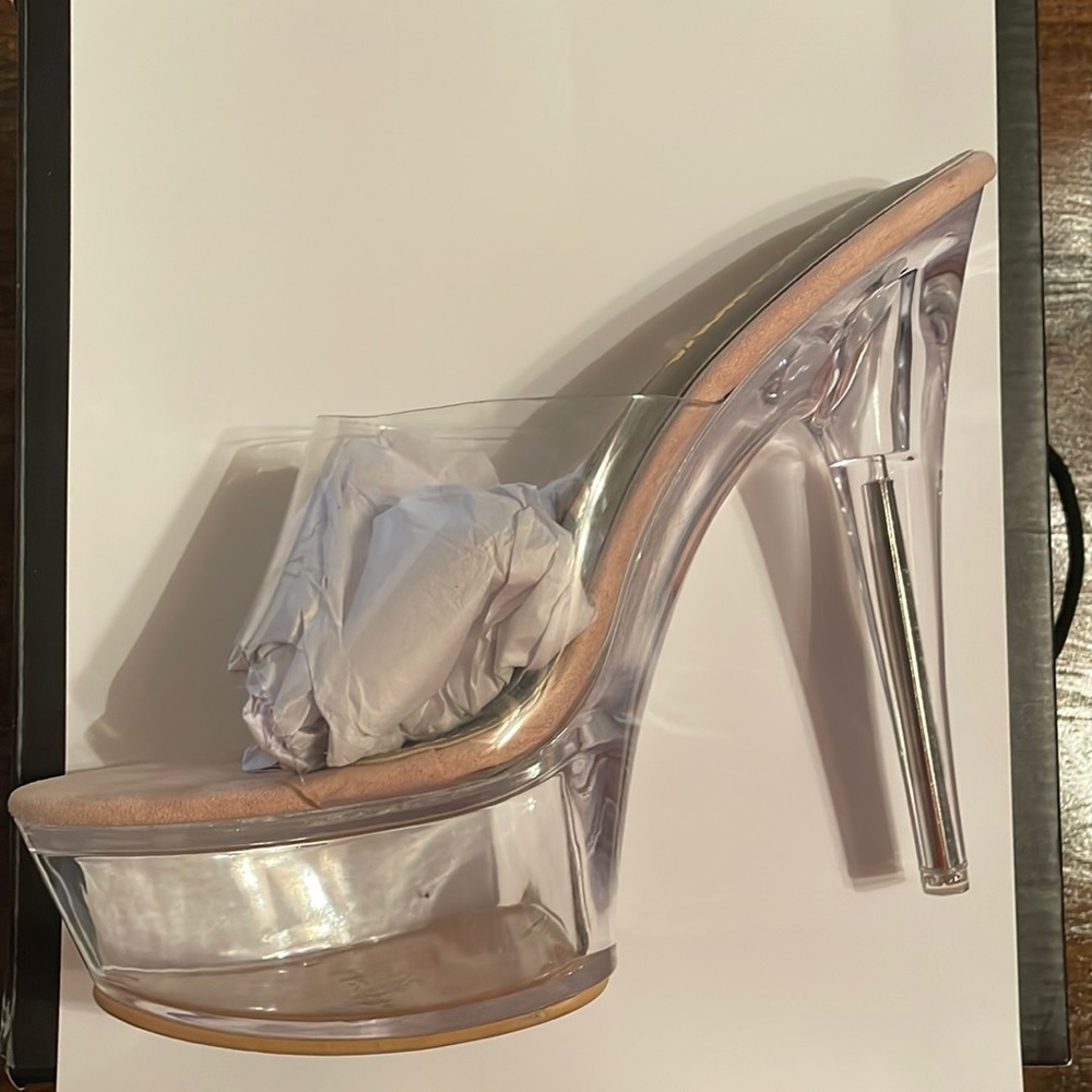 Fashion Nova Way Up PVC Mules -Nude